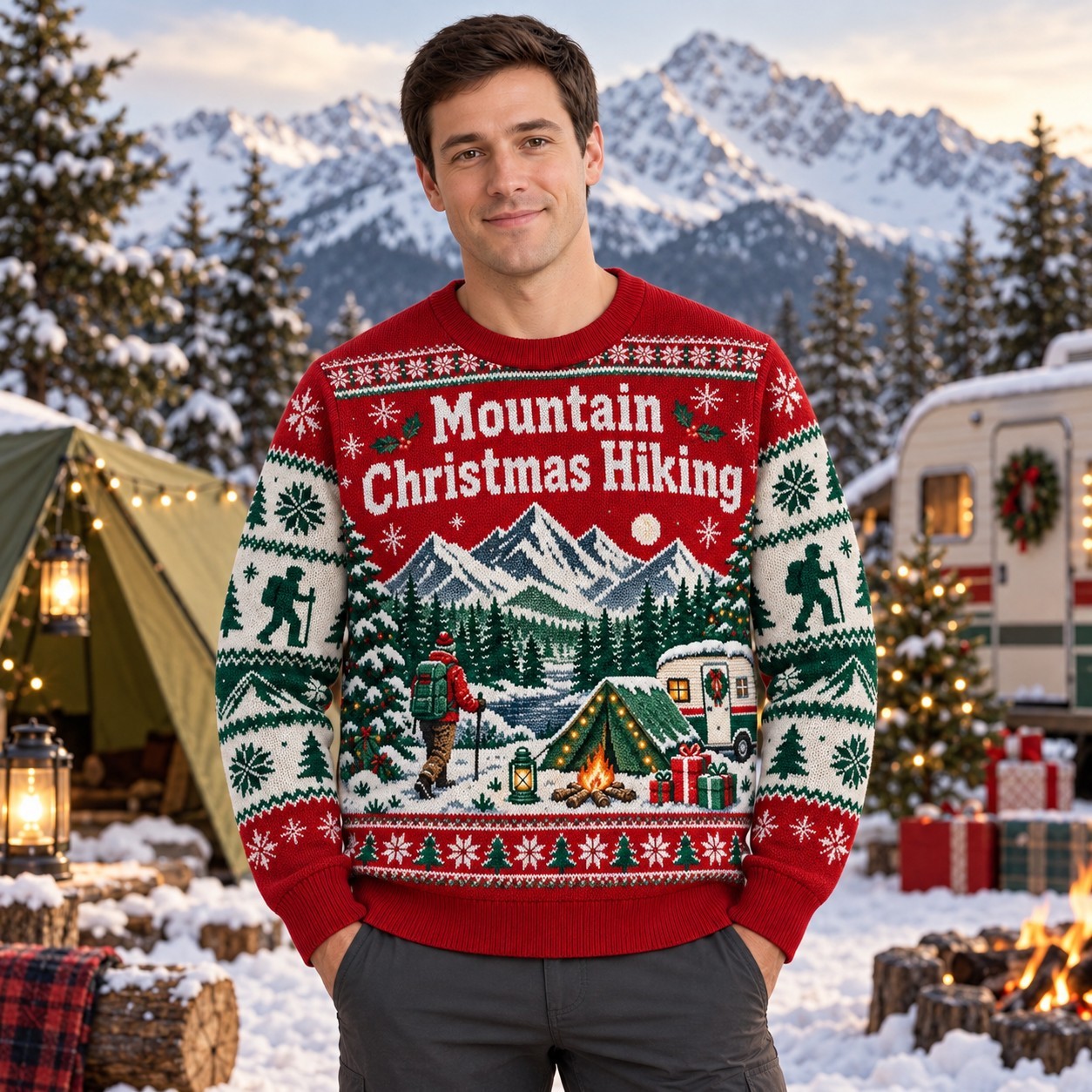 [popular-sweater:PX-09-09:male] Mountain Christmas Hiking Ugly Christmas Sweatshirt - Male view