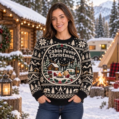 [popular-sweater:PX-09-10:female] Cabin Fever Christmas Ugly Christmas Sweatshirt - Female view