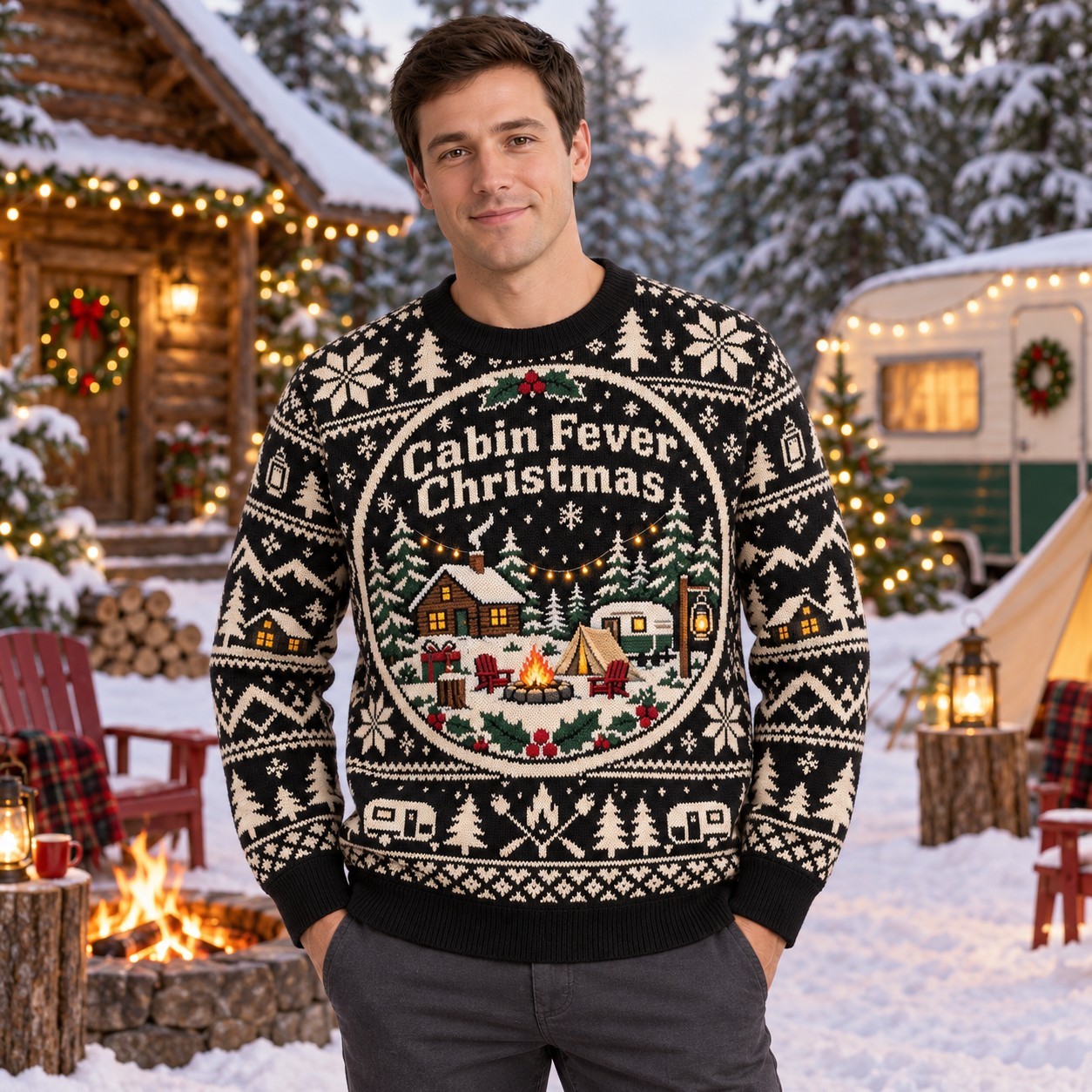 [popular-sweater:PX-09-10:male] Cabin Fever Christmas Ugly Christmas Sweatshirt - Male view