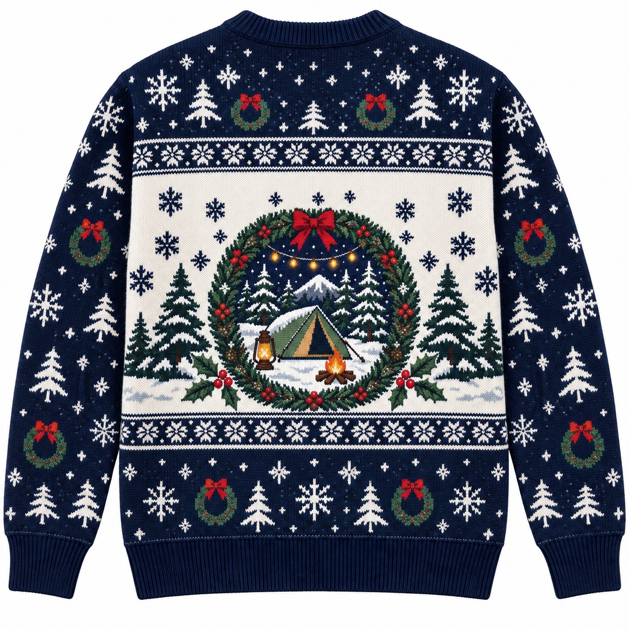 [popular-sweater:PX-09-11:back] Woods And Wreaths Camping Ugly Christmas Sweatshirt - Back view
