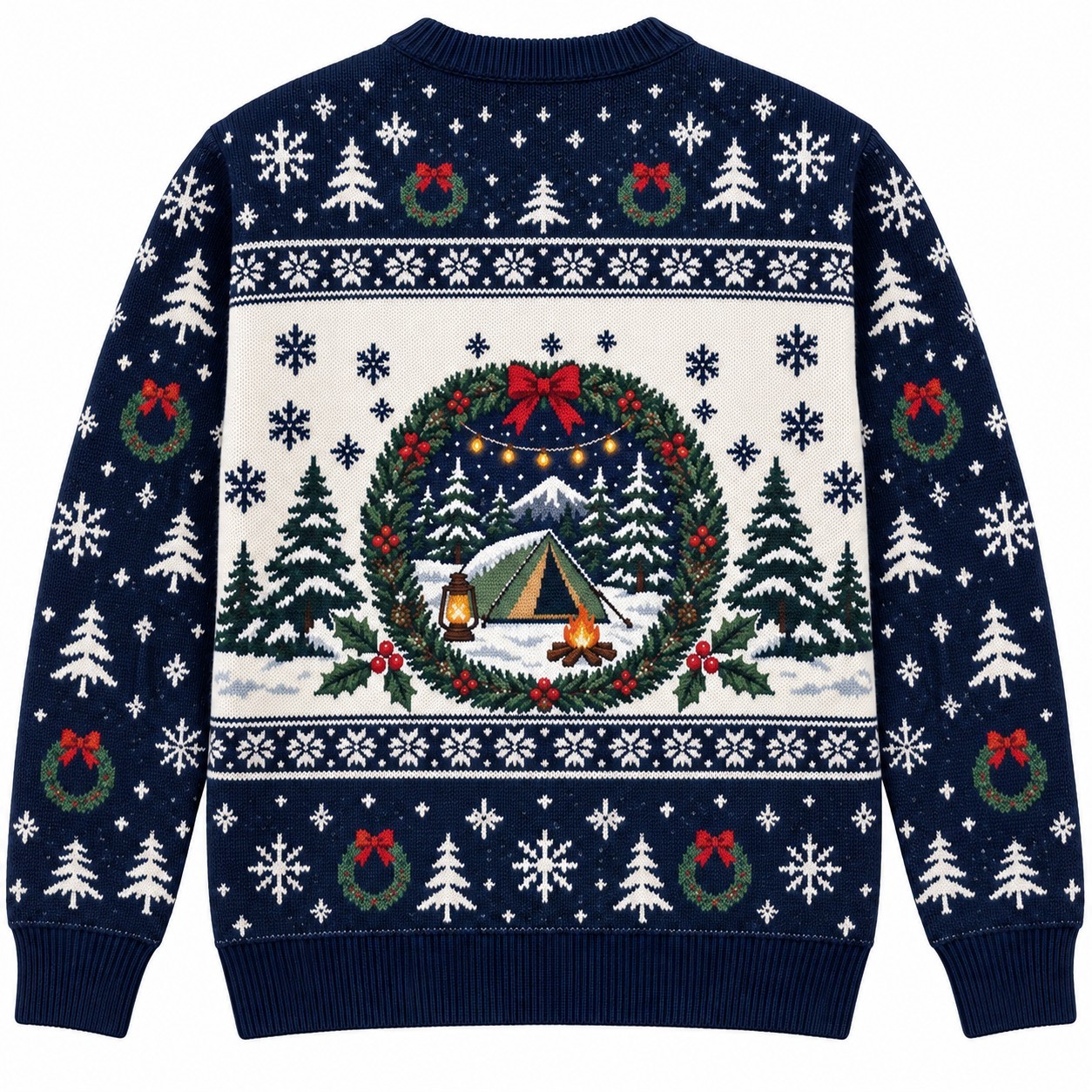 [popular-sweater:PX-09-11:back] Woods And Wreaths Camping Ugly Christmas Sweatshirt - Back view