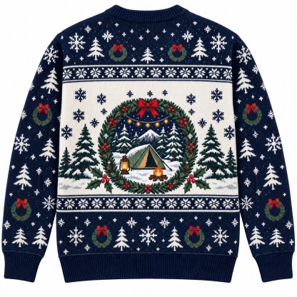 [popular-sweater:PX-09-11:back] Woods And Wreaths Camping Ugly Christmas Sweatshirt - Back view