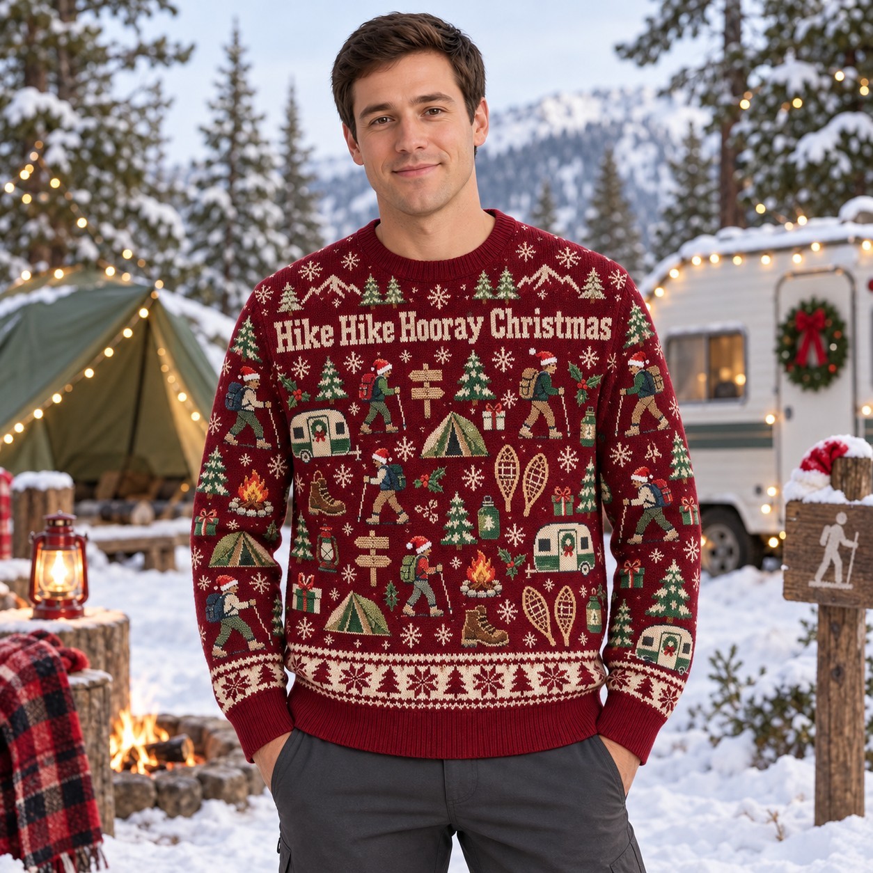 [popular-sweater:PX-09-12:male] Hike Hike Hooray Christmas Ugly Christmas Sweatshirt - Male view