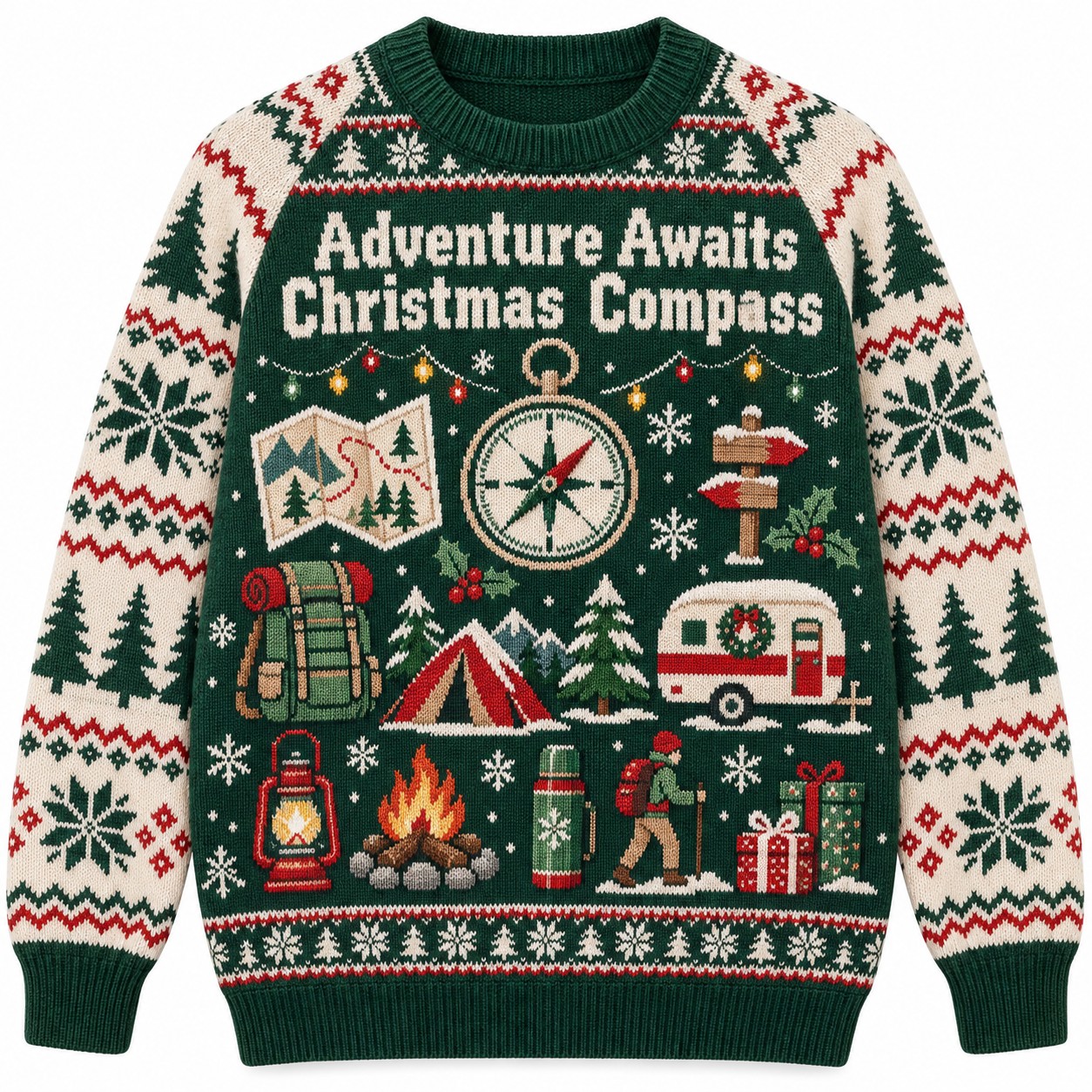 [popular-sweater:PX-09-13:front] Adventure Awaits Christmas Compass Ugly Christmas Sweatshirt - Front view