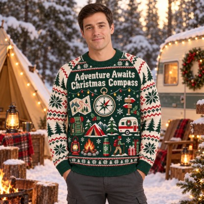 [popular-sweater:PX-09-13:male] Adventure Awaits Christmas Compass Ugly Christmas Sweatshirt - Male view
