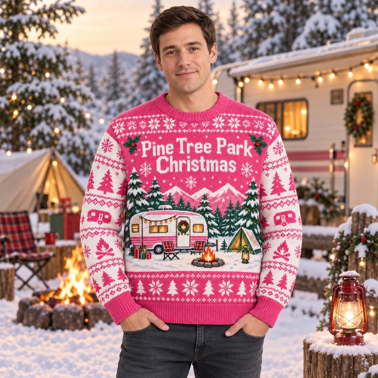 [popular-sweater:PX-09-14:male] Pine Tree Park Christmas Ugly Christmas Sweatshirt - Male view