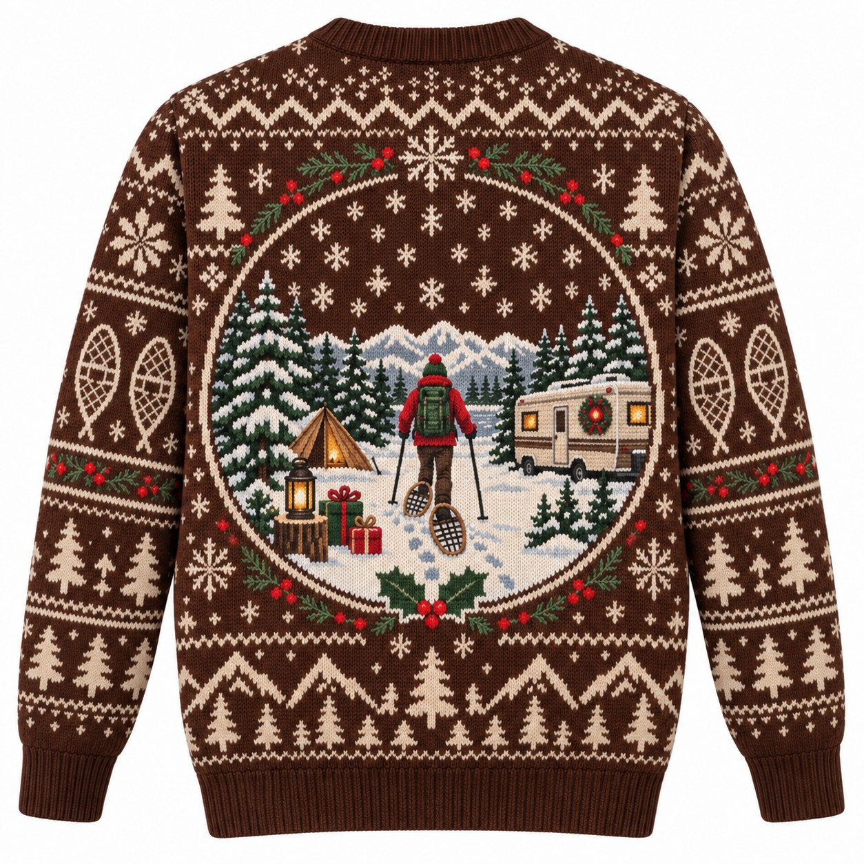 [popular-sweater:PX-09-15:back] Snowshoe Season Ugly Christmas Sweatshirt - Back view