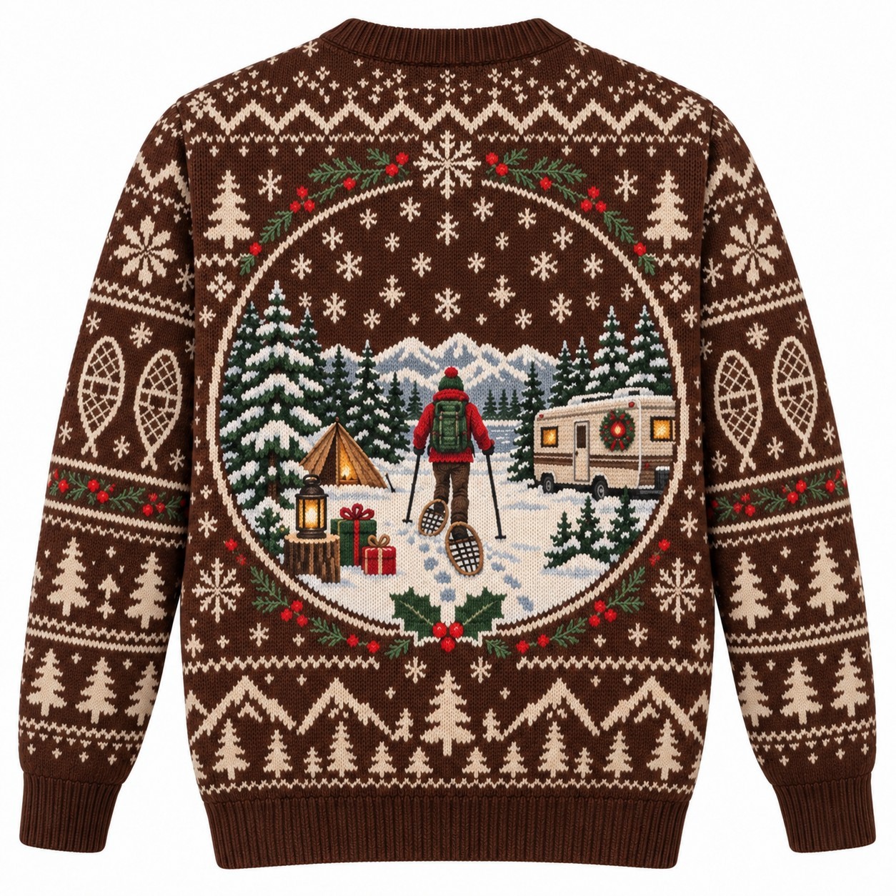 [popular-sweater:PX-09-15:back] Snowshoe Season Ugly Christmas Sweatshirt - Back view