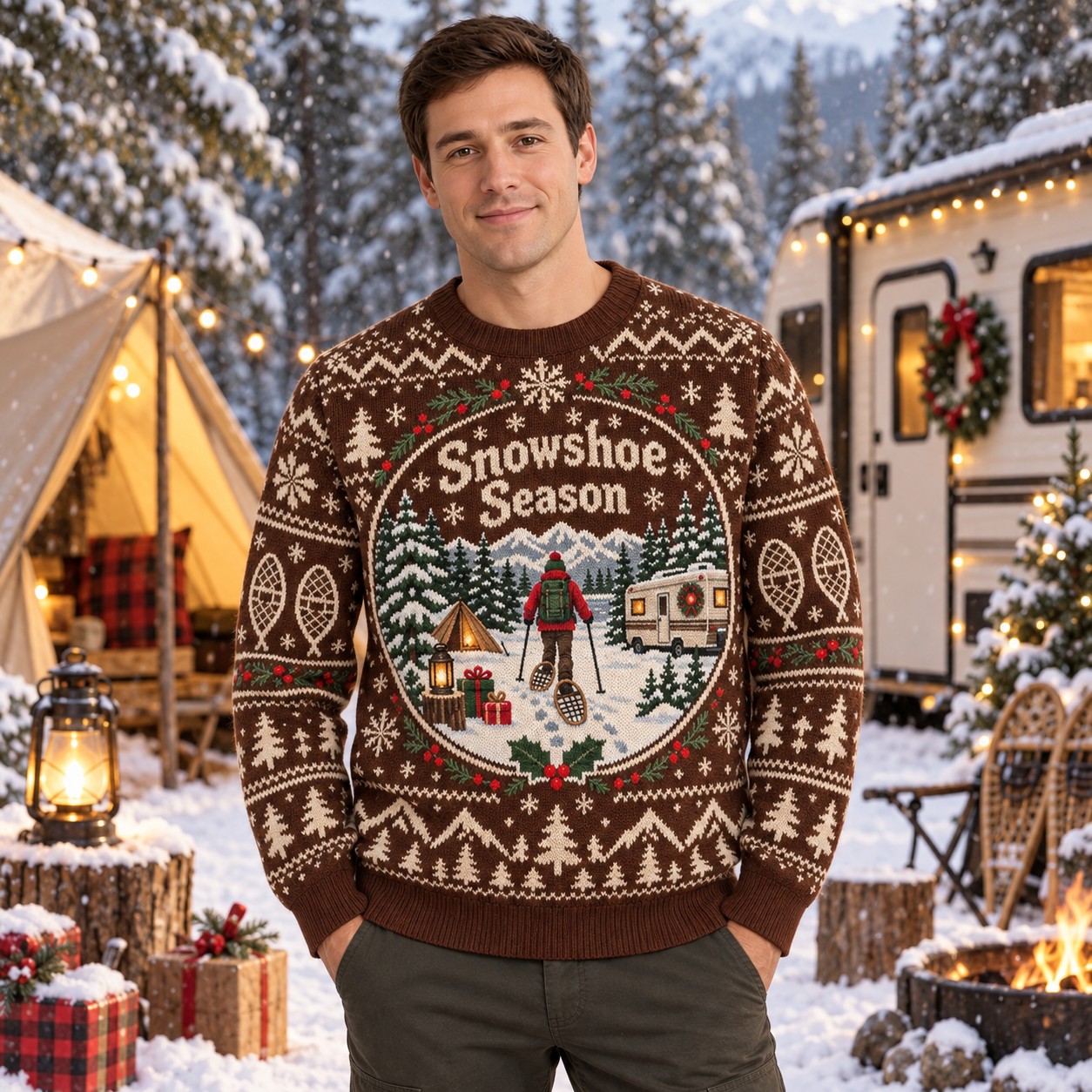 [popular-sweater:PX-09-15:male] Snowshoe Season Ugly Christmas Sweatshirt - Male view