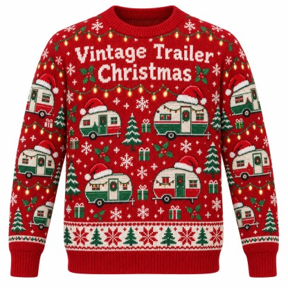[popular-sweater:PX-09-17:front] Vintage Trailer Christmas Ugly Christmas Sweatshirt - Front view