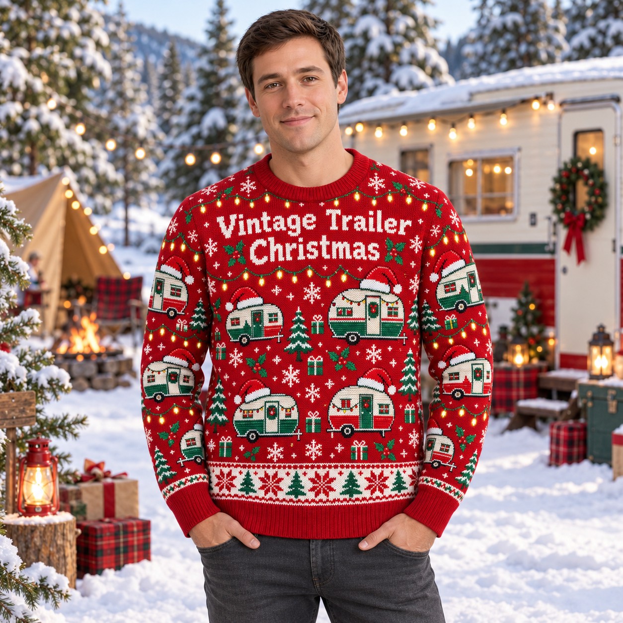 [popular-sweater:PX-09-17:male] Vintage Trailer Christmas Ugly Christmas Sweatshirt - Male view