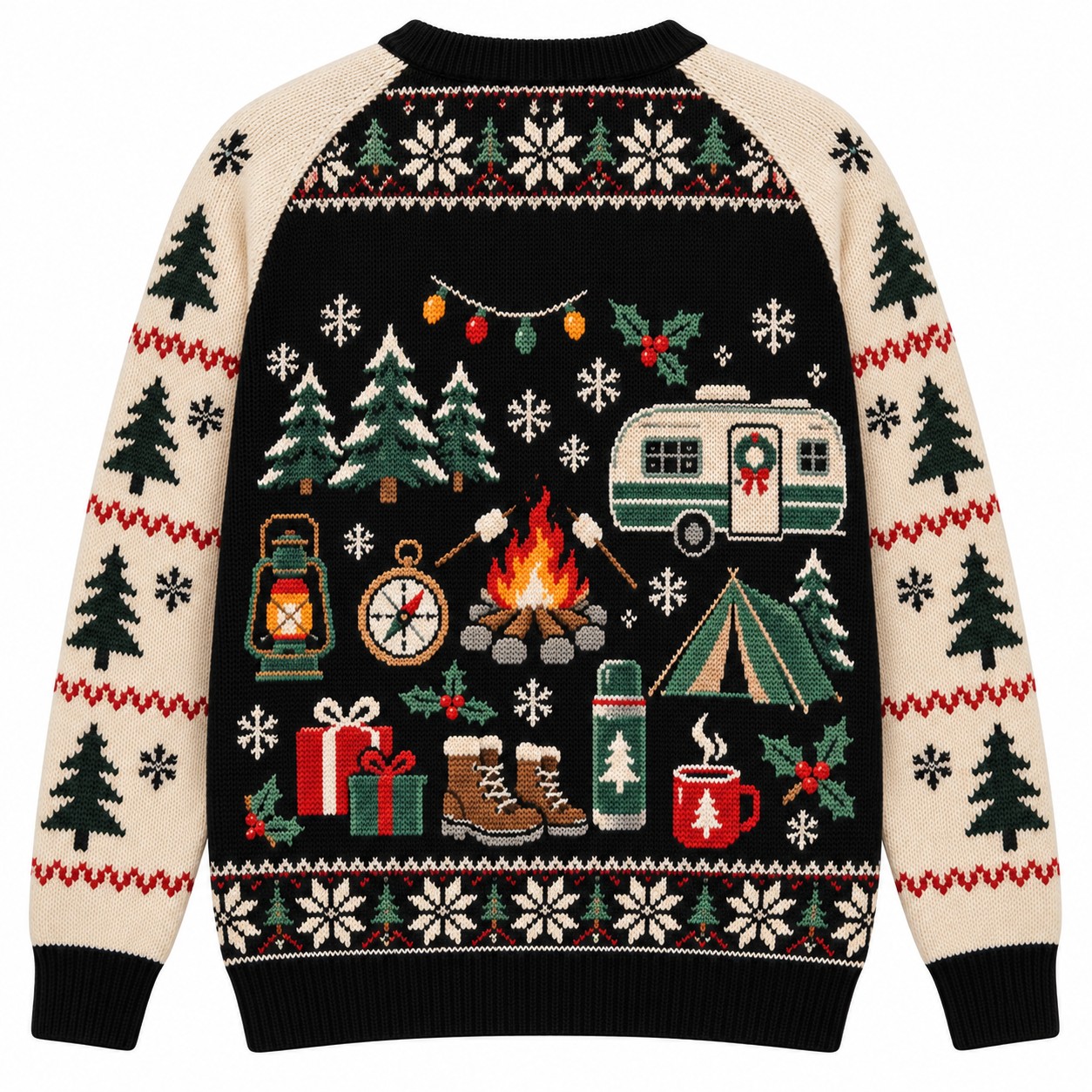 [popular-sweater:PX-09-18:back] Pine And Fire Camping Ugly Christmas Sweatshirt - Back view