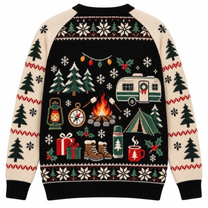 [popular-sweater:PX-09-18:back] Pine And Fire Camping Ugly Christmas Sweatshirt - Back view