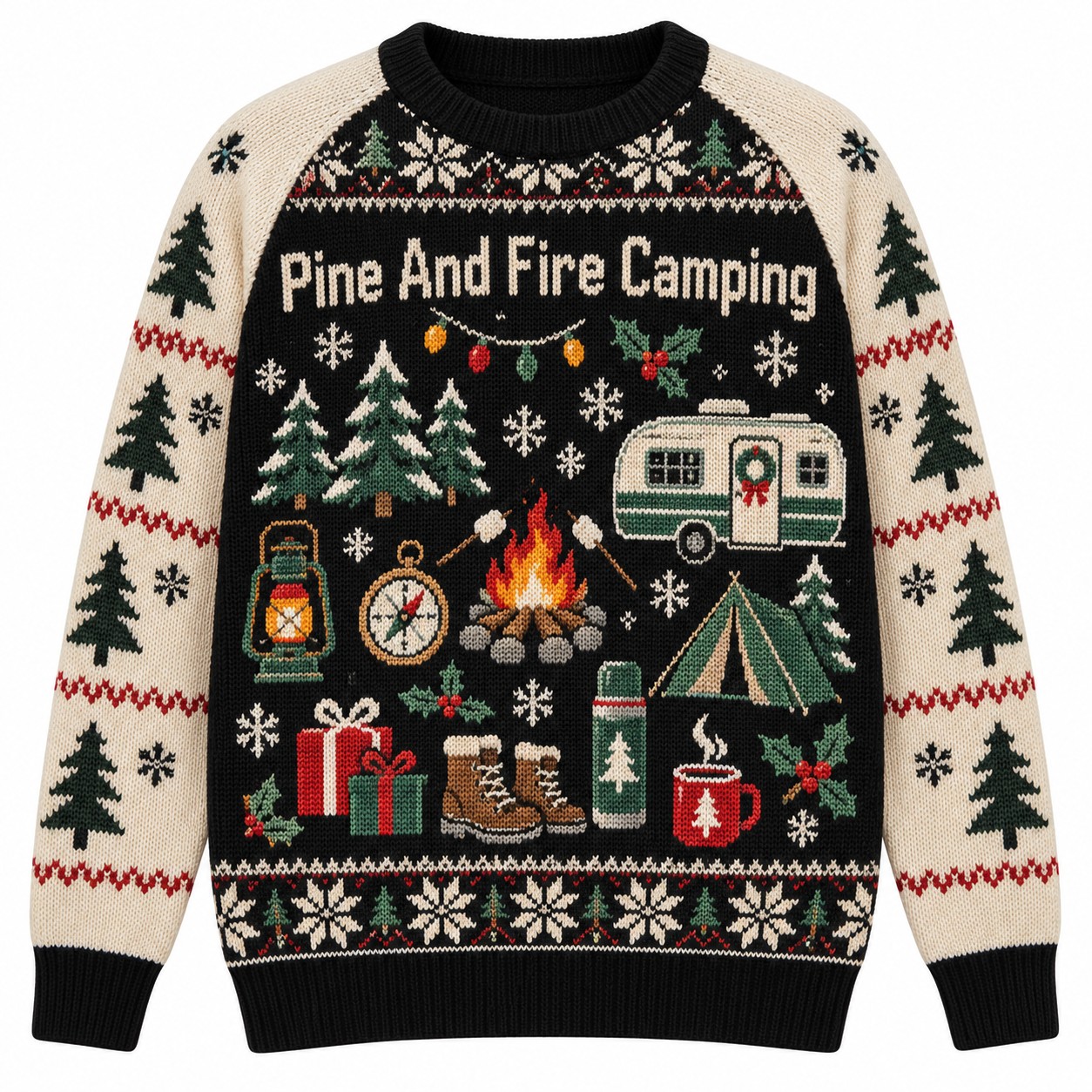 [popular-sweater:PX-09-18:front] Pine And Fire Camping Ugly Christmas Sweatshirt - Front view