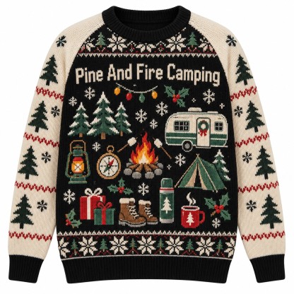 [popular-sweater:PX-09-18:front] Pine And Fire Camping Ugly Christmas Sweatshirt - Front view