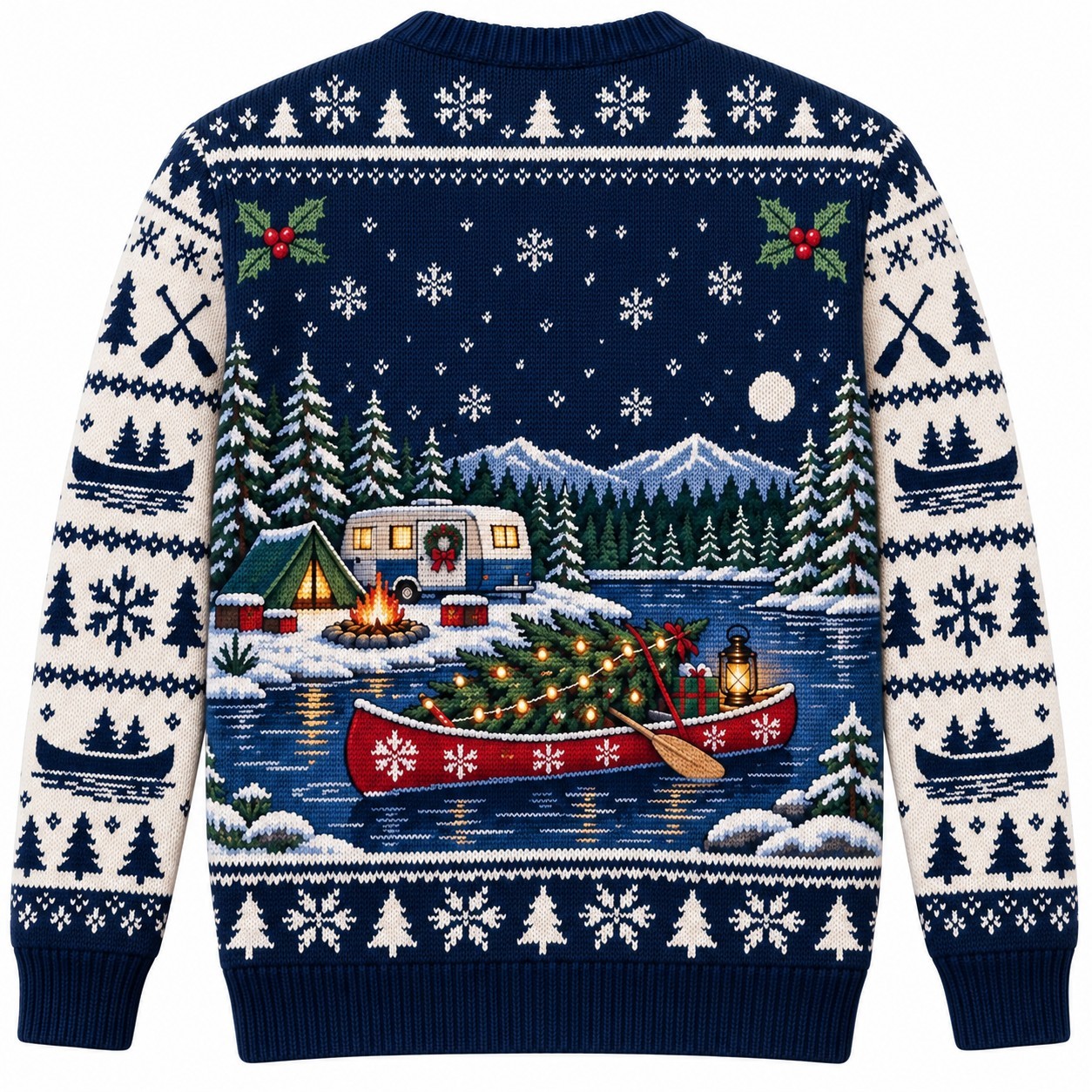 [popular-sweater:PX-09-19:back] Canoe With Christmas Tree Ugly Christmas Sweatshirt - Back view