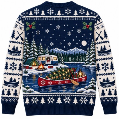 [popular-sweater:PX-09-19:back] Canoe With Christmas Tree Ugly Christmas Sweatshirt - Back view