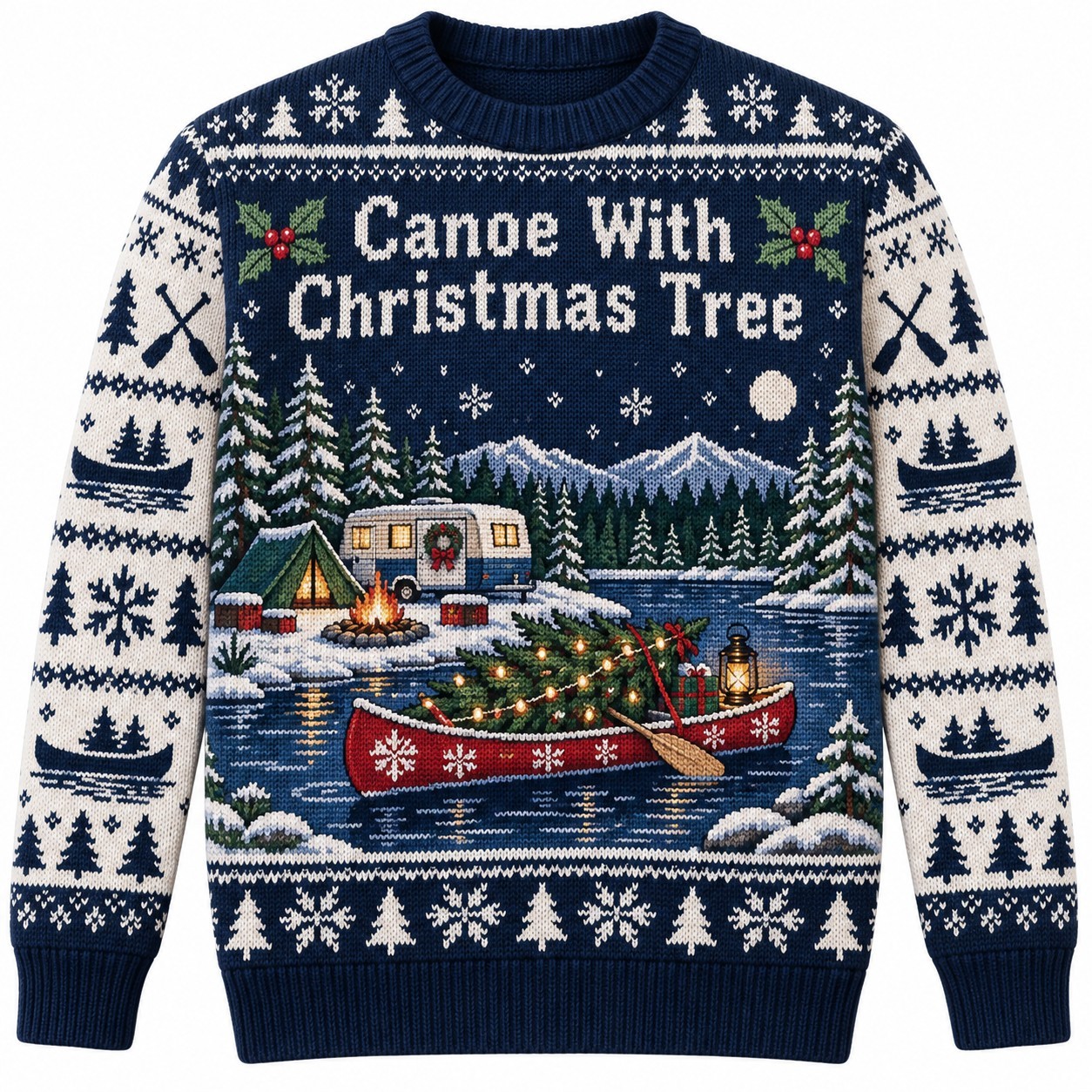 [popular-sweater:PX-09-19:front] Canoe With Christmas Tree Ugly Christmas Sweatshirt - Front view