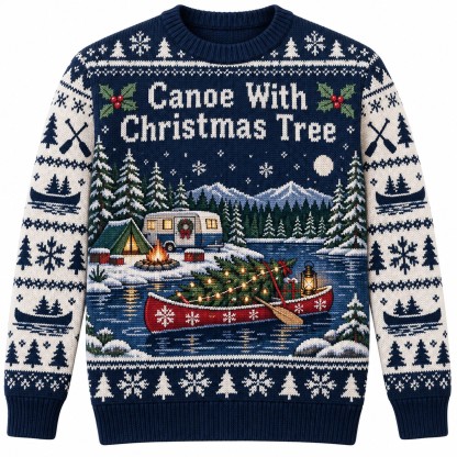 [popular-sweater:PX-09-19:front] Canoe With Christmas Tree Ugly Christmas Sweatshirt - Front view