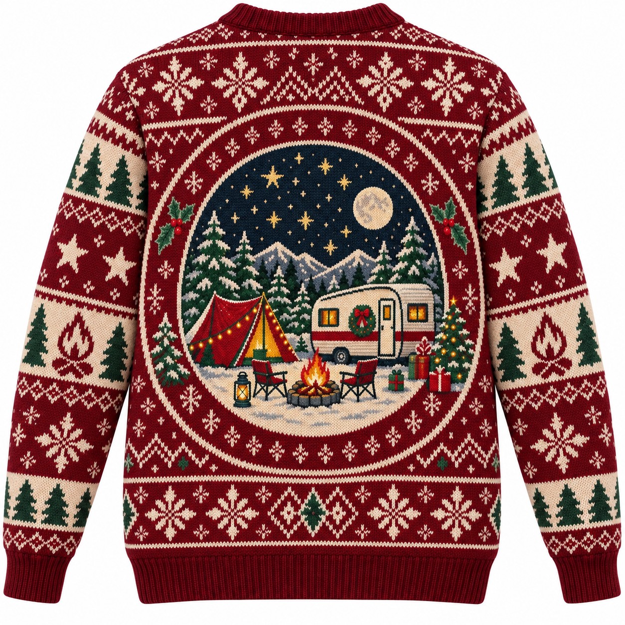 [popular-sweater:PX-09-20:back] Under The Stars Christmas Camping Ugly Christmas Sweatshirt - Back view