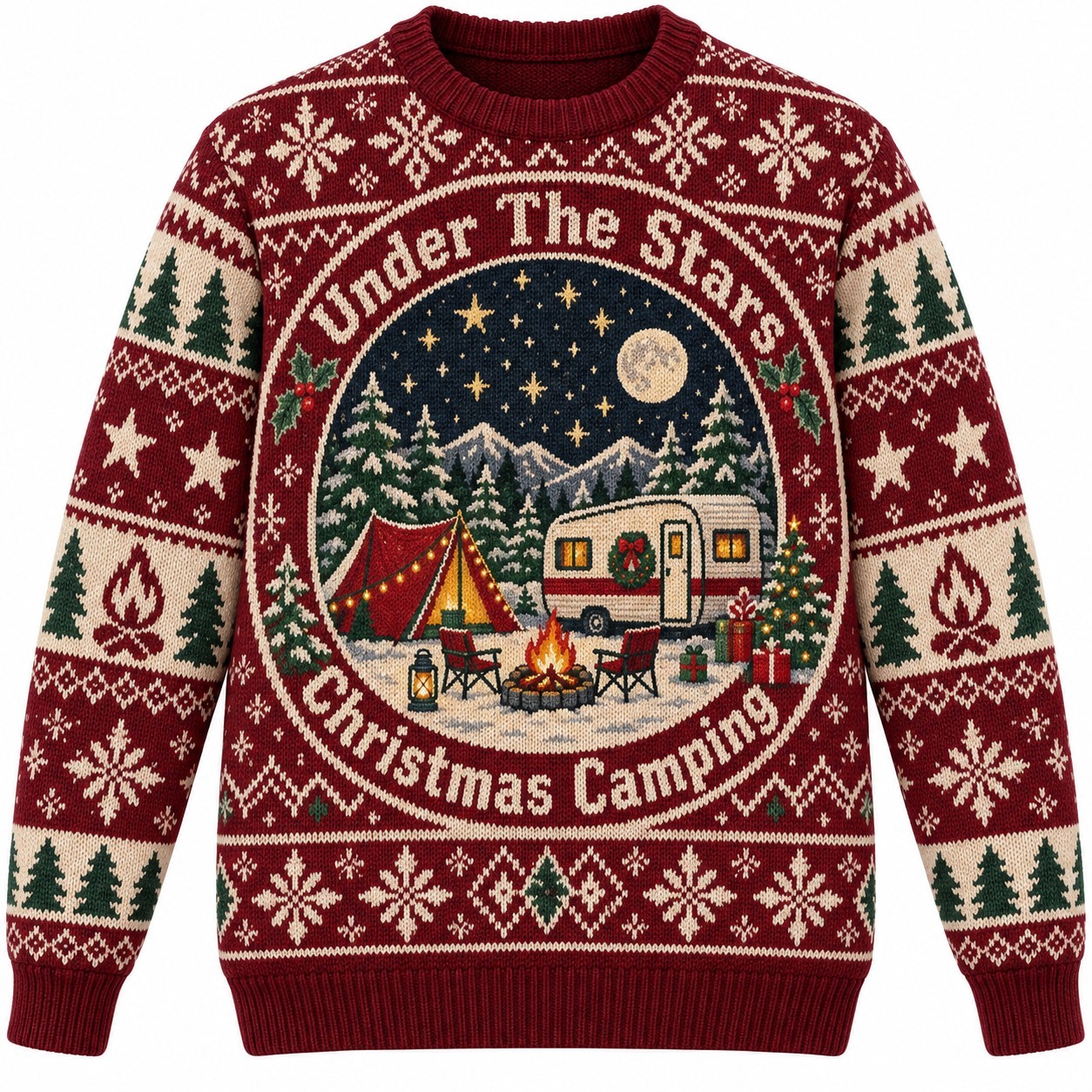 [popular-sweater:PX-09-20:front] Under The Stars Christmas Camping Ugly Christmas Sweatshirt - Front view
