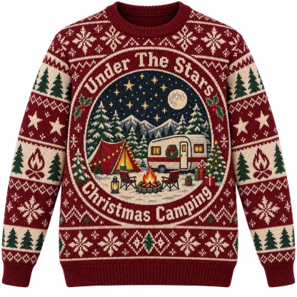 [popular-sweater:PX-09-20:front] Under The Stars Christmas Camping Ugly Christmas Sweatshirt - Front view