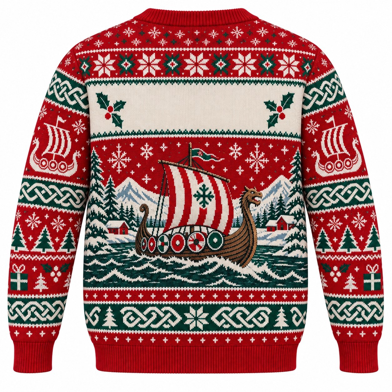 [popular-sweater:PX-10-01:back] Valhalla Holidays Viking Ship Ugly Christmas Sweatshirt - Back view