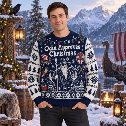 [popular-sweater:PX-10-03:male] Odin Approves Christmas Ugly Christmas Sweatshirt - Male view