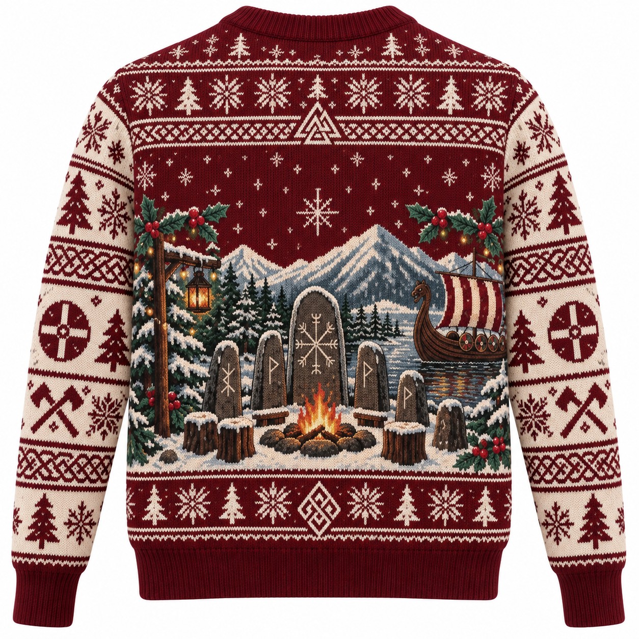 [popular-sweater:PX-10-04:back] Norse Yule Runes Ugly Christmas Sweatshirt - Back view
