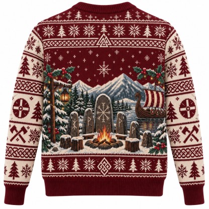 [popular-sweater:PX-10-04:back] Norse Yule Runes Ugly Christmas Sweatshirt - Back view