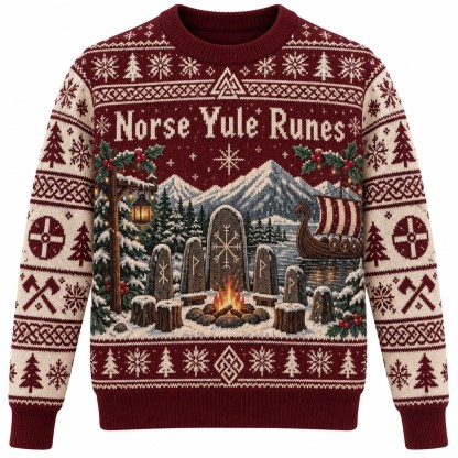 [popular-sweater:PX-10-04:front] Norse Yule Runes Ugly Christmas Sweatshirt - Front view