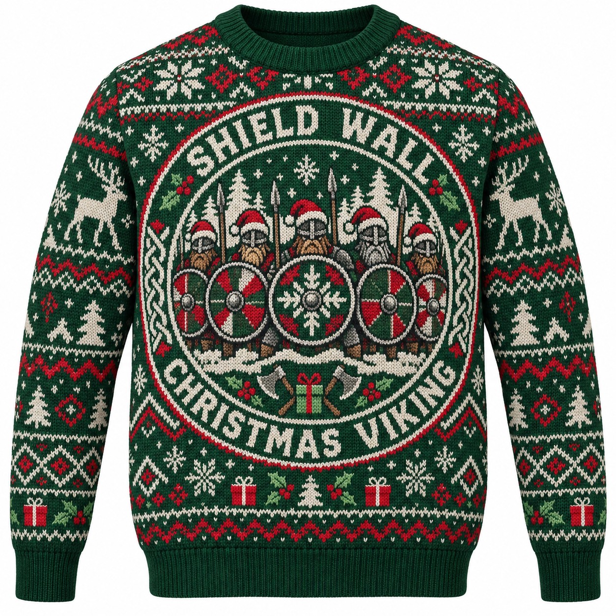 [popular-sweater:PX-10-05:front] Shield Wall Christmas Viking Ugly Christmas Sweatshirt - Front view
