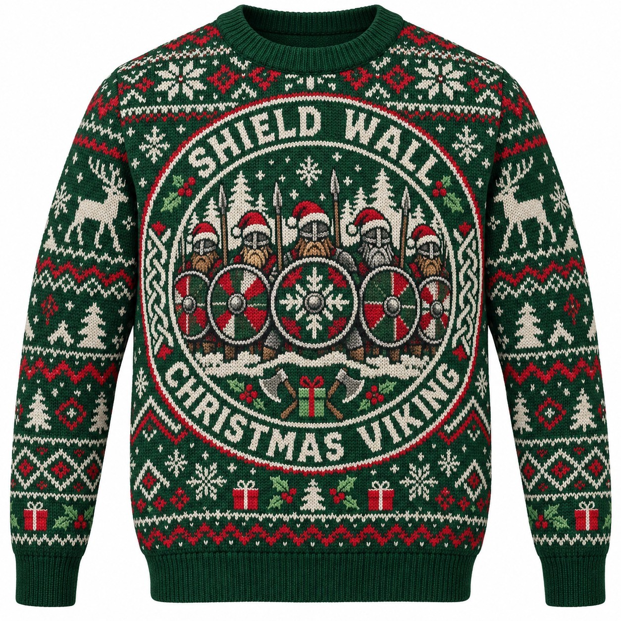 [popular-sweater:PX-10-05:front] Shield Wall Christmas Viking Ugly Christmas Sweatshirt - Front view