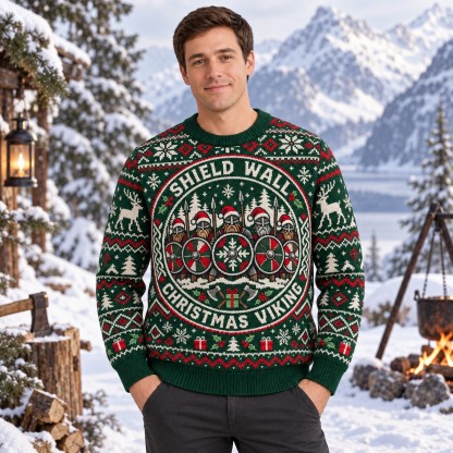 [popular-sweater:PX-10-05:male] Shield Wall Christmas Viking Ugly Christmas Sweatshirt - Male view
