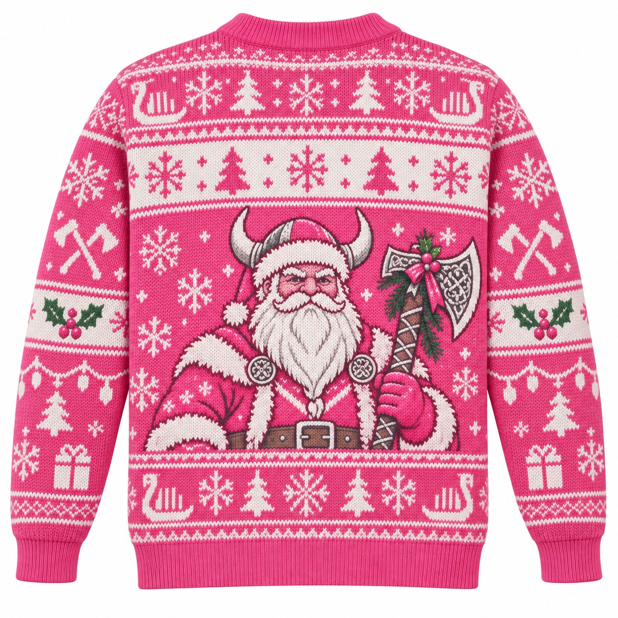 [popular-sweater:PX-10-06:back] Viking Santa Axe Ugly Christmas Sweatshirt - Back view