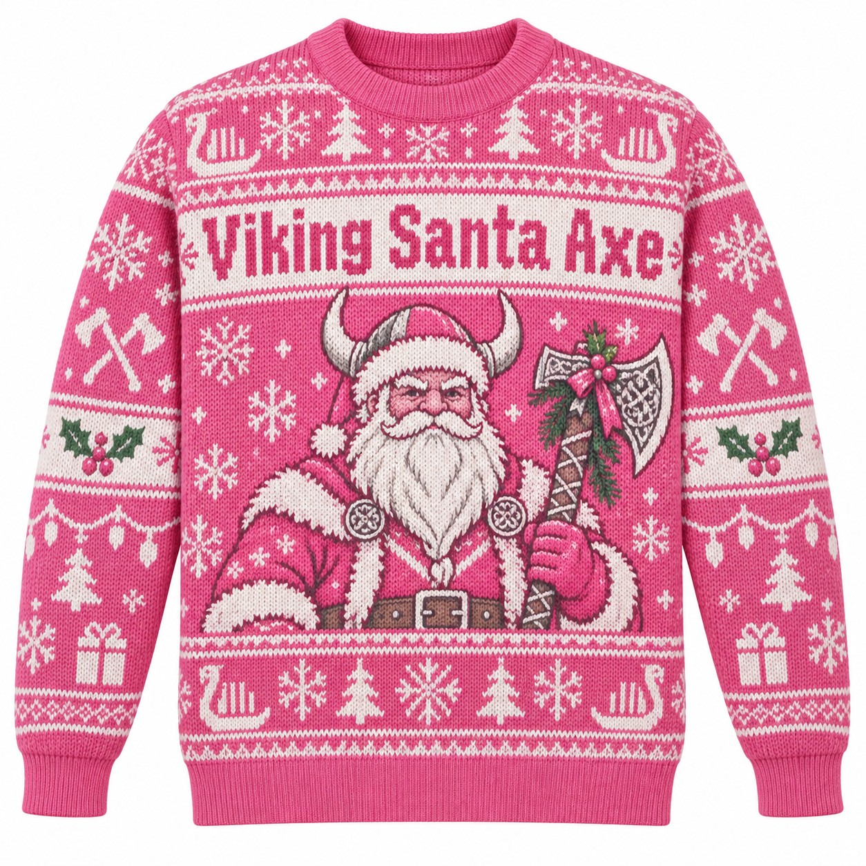 [popular-sweater:PX-10-06:front] Viking Santa Axe Ugly Christmas Sweatshirt - Front view