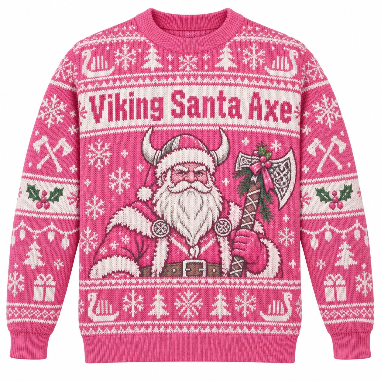[popular-sweater:PX-10-06:front] Viking Santa Axe Ugly Christmas Sweatshirt - Front view