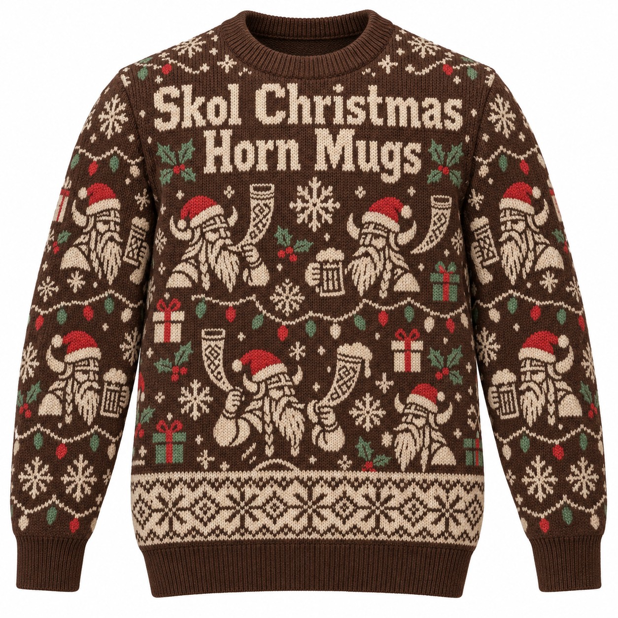 [popular-sweater:PX-10-07:front] Skol Christmas Horn Mugs Ugly Christmas Sweatshirt - Front view