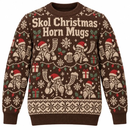 [popular-sweater:PX-10-07:front] Skol Christmas Horn Mugs Ugly Christmas Sweatshirt - Front view