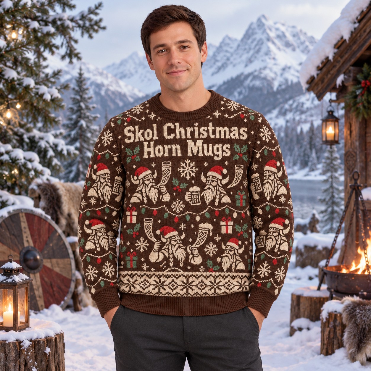 [popular-sweater:PX-10-07:male] Skol Christmas Horn Mugs Ugly Christmas Sweatshirt - Male view