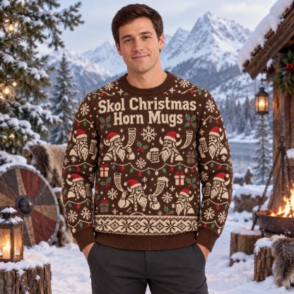 [popular-sweater:PX-10-07:male] Skol Christmas Horn Mugs Ugly Christmas Sweatshirt - Male view