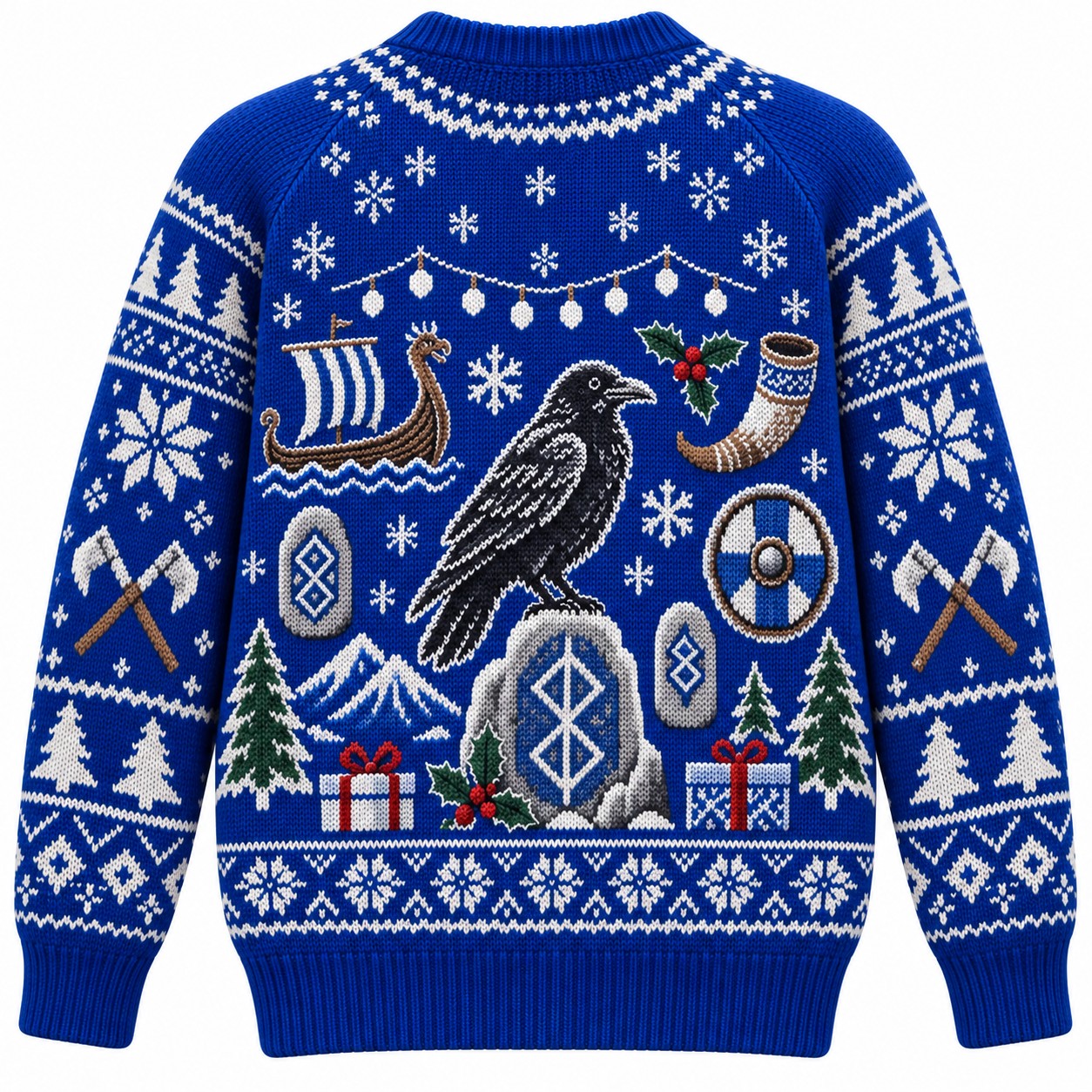 [popular-sweater:PX-10-08:back] Raven Runes Yule Ugly Christmas Sweatshirt - Back view