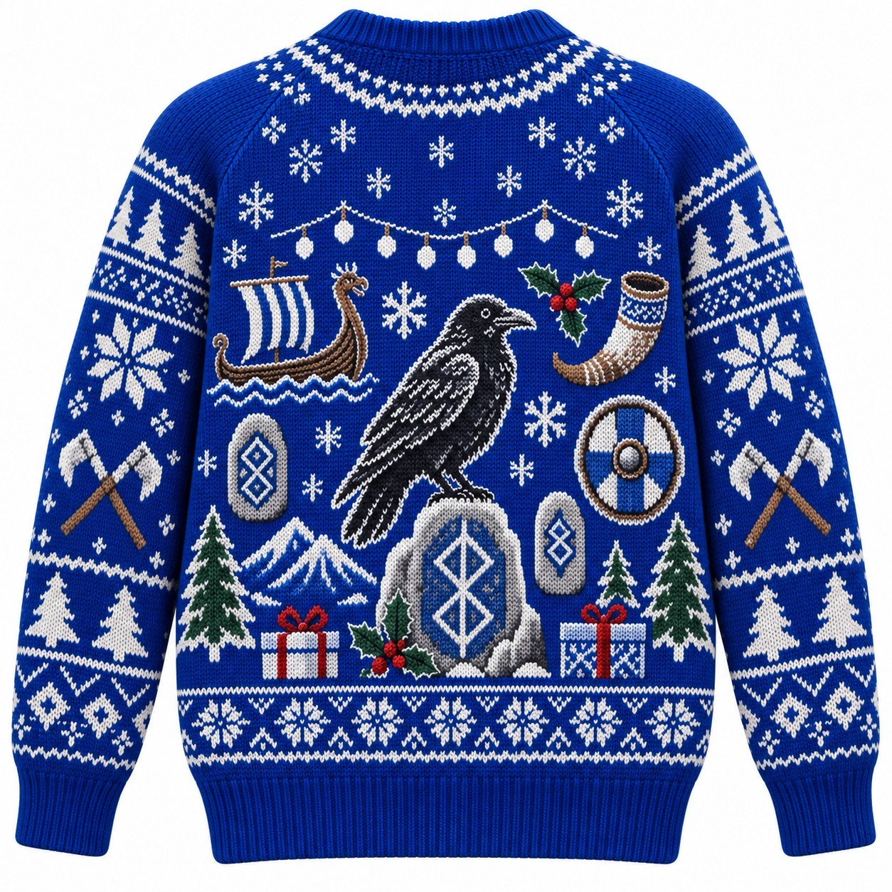 [popular-sweater:PX-10-08:back] Raven Runes Yule Ugly Christmas Sweatshirt - Back view