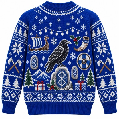 [popular-sweater:PX-10-08:back] Raven Runes Yule Ugly Christmas Sweatshirt - Back view