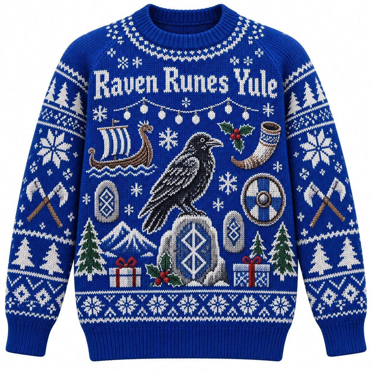 [popular-sweater:PX-10-08:front] Raven Runes Yule Ugly Christmas Sweatshirt - Front view