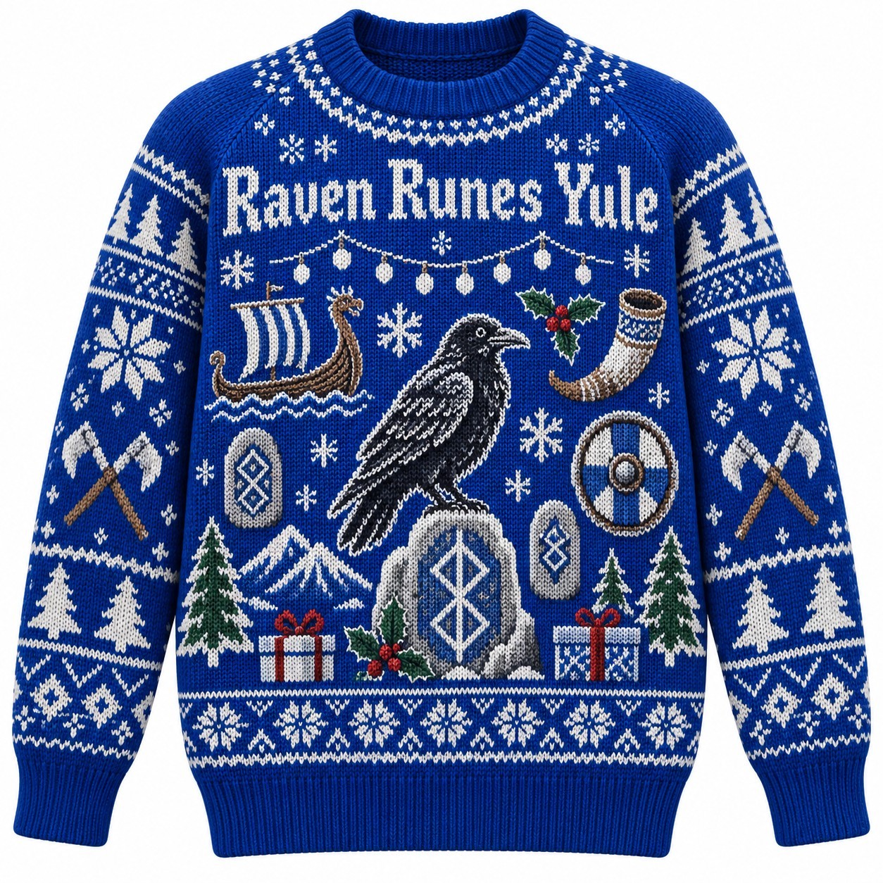 [popular-sweater:PX-10-08:front] Raven Runes Yule Ugly Christmas Sweatshirt - Front view