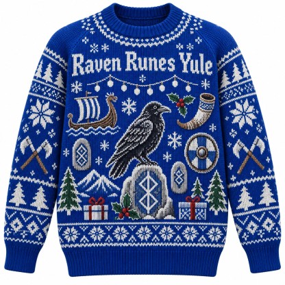 [popular-sweater:PX-10-08:front] Raven Runes Yule Ugly Christmas Sweatshirt - Front view