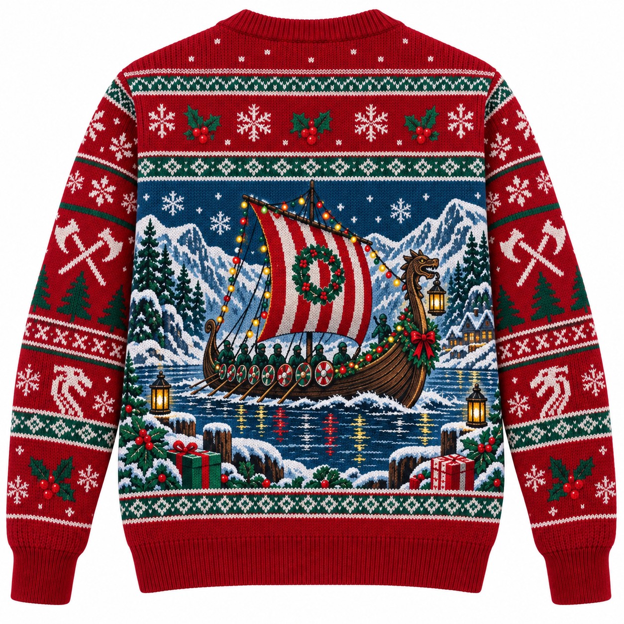 [popular-sweater:PX-10-09:back] Longship Christmas Lights Ugly Christmas Sweatshirt - Back view