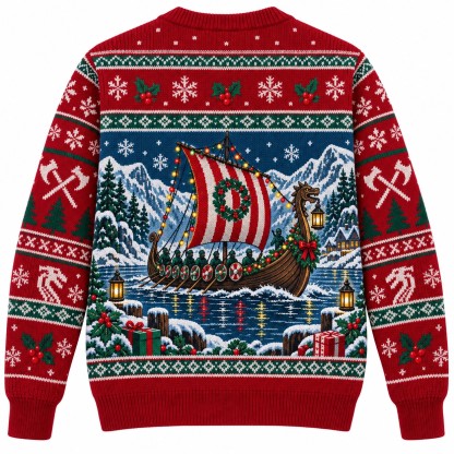 [popular-sweater:PX-10-09:back] Longship Christmas Lights Ugly Christmas Sweatshirt - Back view