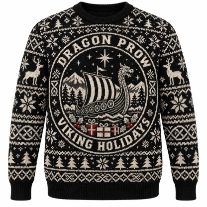 [popular-sweater:PX-10-10:front] Dragon Prow Viking Holidays Ugly Christmas Sweatshirt - Front view